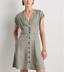 Quince Womens Vintage Wash Tencel Button Front Midi Dress Olive Medium